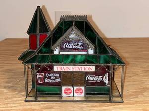 lot 63 image: BASEMENT - Vintage Coca-Cola Stained Glass Train Station Collectible