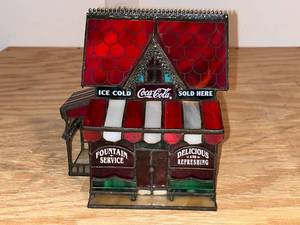 lot 64 image: BASEMENT - Vintage Coca-Cola Stained Glass Fountain Service Store Display