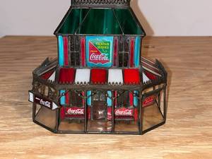 lot 66 image: BASEMENT - Vintage Coca-Cola Stained Glass Lamp