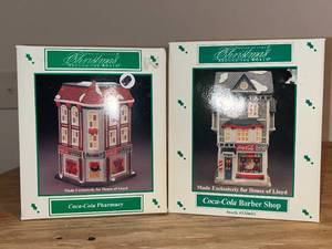 lot 75 image: BASEMENT - House of Lloyd Christmas Village - Coca-Cola Pharmacy and Barber Shop