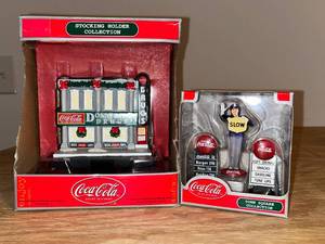 lot 241 image: BASEMENT - Coca-Cola Stocking Holder and Town Square Collection Figurines