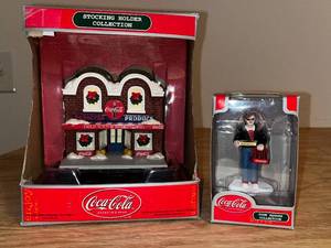 lot 242 image: BASEMENT - Coca-Cola Stocking Holder & Town Square Figurine Collection