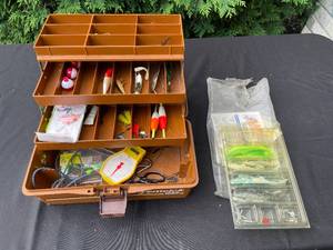 lot 308 image: GARAGE - Fishing Tackle Box Lot with Accessories - Fenwick 1060