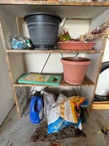 lot 326 image: GARAGE - Gardening Supplies Lot with Planters, Soil, and More