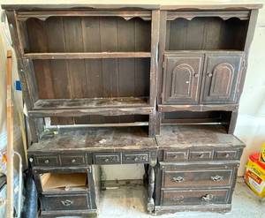 lot 331 image: GARAGE - Vintage Wooden Hutch & Desk Combo
