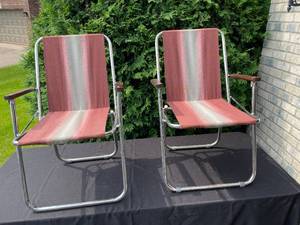 lot 337 image: GARAGE - Set of 2 Vintage Outdoor Metal Frame Chairs with Armrests