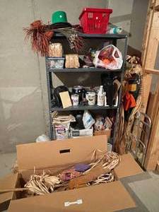 lot 416 image: BASEMENT - Mixed Lot of Seasonal and Household Items with Shelving Unit