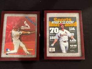 lot 443 image: BASEMENT - Framed Sports Memorabilia St. Louis Cardinals Magazines