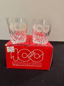 lot 481 image: BASEMENT - Wedgwood Coca-Cola Centennial Celebration Full Lead Crystal Glass Set