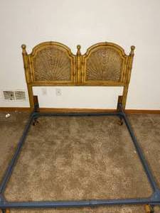 lot 496 image: BASEMENT - Vintage Wicker Full Headboard with Metal Frame