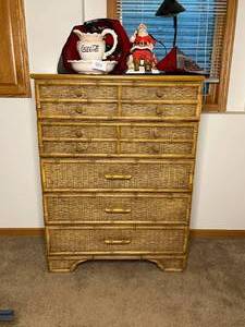 lot 497 image: BASEMENT - Vintage Bamboo Wicker Chest of Drawers ONLY
