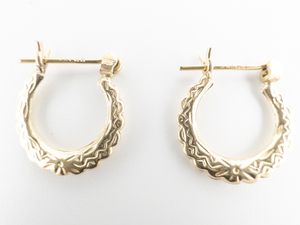 lot 7 image: Cute Mini Textured Yellow 14K Hinged Wire Hoop Earrings.