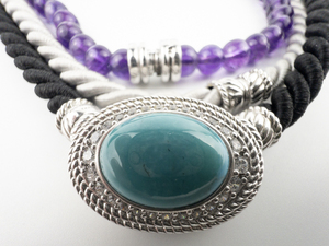 lot 9 image: JUDITH RIPKA Turquoise Diamonique Sterling Silver Enhancer With Magnetic Cord & Pearl Set Of 4.