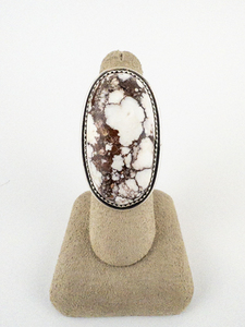 lot 13 image: Running Bear Trading Wild HorseAppaloosa Stone Cabochon Sterling Silver Statement Ring. Size 6 - 6.25.