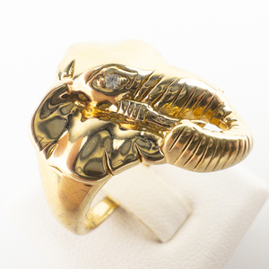 lot 17 image: Technibond Elephant With CZ Accents Vermeil Ring. Size 8.