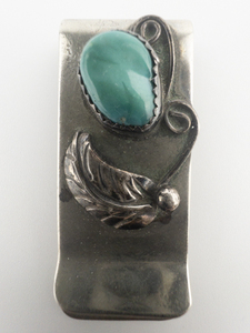 lot 23 image: NAVAJO FC Morenci Turquoise Sterling Silver Money Clip.