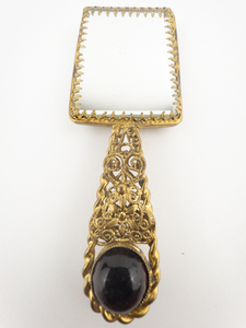 lot 24 image: VINTAGE Mini Hand Embroidered Floral Brass Make Up Mirror.