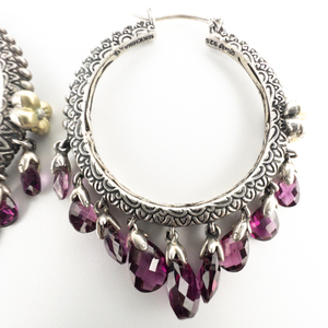 lot 30 image: BARBARA BIXBY Briolette Garnet Sterling And 18K Yellow Gold Hoop Earrings.