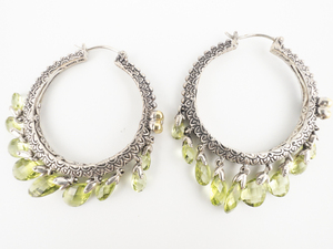 lot 31 image: BARBARA BIXBY Briolette Peridot Sterling And 18K Yellow Gold Hoop Earrings.