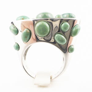 lot 38 image: Heritage Gems Kingman Green Turquoise Sterling Silver Statement Ring. Size 6.5 - 6.75.