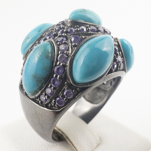 lot 37 image: Turquoise & Lavender CZ Pave Set Sterling Silver Ring. Size 6.75 - 7.