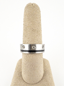 lot 53 image: 3 CZ Stone with Black Inlay Stainless Steel Band. Size 7.75 - 8.