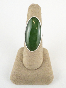 lot 61 image: Large Oval Cut Jade Sterling Silver Statement Ring. Size 6.5 - 6.75.