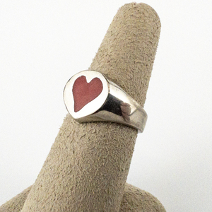 lot 66 image: Red Heart Sterling Silver Signet Ring. Size 6.5 - 6.75.