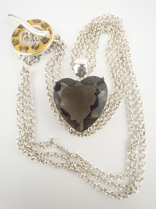 lot 70 image: DAVID SIGAL Heart-Shaped Smoky Quartz Enhancer Sterling Silver Multi-Strand Chain Necklace.
