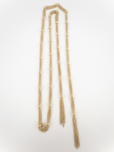 lot 72 image: Francesca Visconti Multichain Knot Bead Yellow Gold Plated Lariat Necklace .