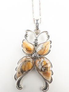 lot 75 image: Bangkok Ratnaraj Jewelers Orange Butterfly Sterling Silver Pendant Necklace & Ring Size 7.75.