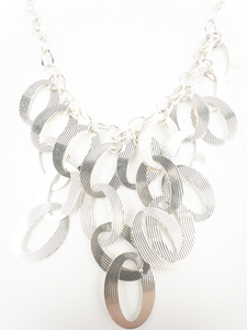 lot 81 image: MILOR Textured Oval Waterfall Sterling Silver Bib Necklace.