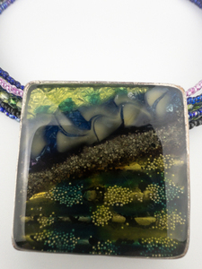 lot 88 image: Chicos Blue, Purple, & Green Base Metal Bead Pendant Necklace.