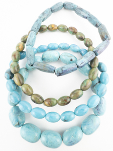 lot 100 image: Group Of 4 Blue & Green Bead Bracelets.