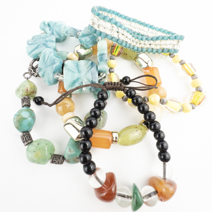 lot 104 image: Various Makers Group Of 6 Beaded Bracelets & 1 Necklace .