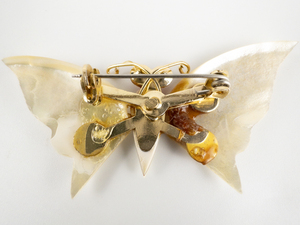 lot 132 image: Unique Mother Of Pearl Moth Gold Tone Base Metal Brooch.