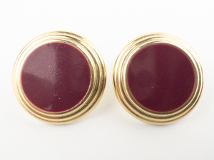 lot 144 image: Napier Ruby Red Enamel With Gold Tone Border Base Metal Pierced Earrings .