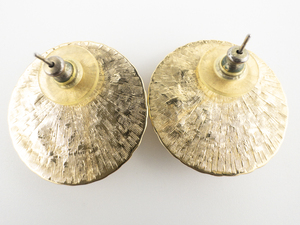 lot 150 image: Chunky Jet Black Glass With Rope Border Round Gold Tone Base Metal Pierced Earrings.