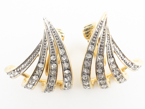 lot 153 image: AVON Kenneth Jay Lane Dome Swirl Rhinestone Gold Tone Base Metal Clip-On Earrings.