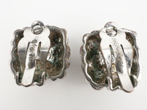 lot 154 image: Premier Designs Square Blue Rhinestone WFlower Border Silver Tone Base Metal Screw-Back Non-Pierced Earrings.