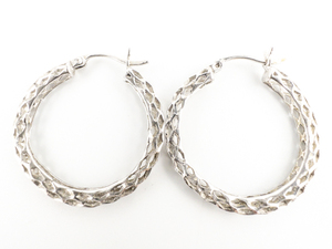lot 164 image: Royal Chain Open Cut Sterling Silver Hinged Wire Hoop Earrings.