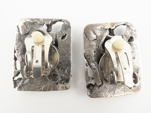 lot 165 image: Brutalist Square Sterling Silver Clip-On Earrings.