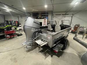 lot 13 image: 2022 Polarkraft Model 179 WT Jump Boat Motor and Trailer Package