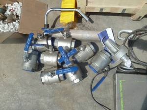 lot 18 image: Wood Crate Stainless Ball ValvesLift Cables