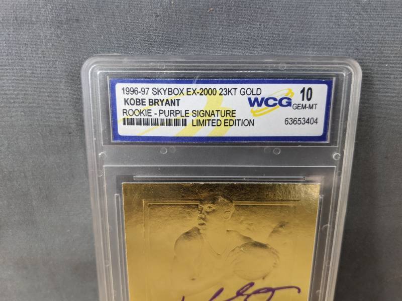 lot 24A image: 1996-97 Fleer 23KT Gold Kobe Bryant Rookie Purple Signature WCG 10 Graded Numbered Limited Edition NBA Basketball Lakers Card V