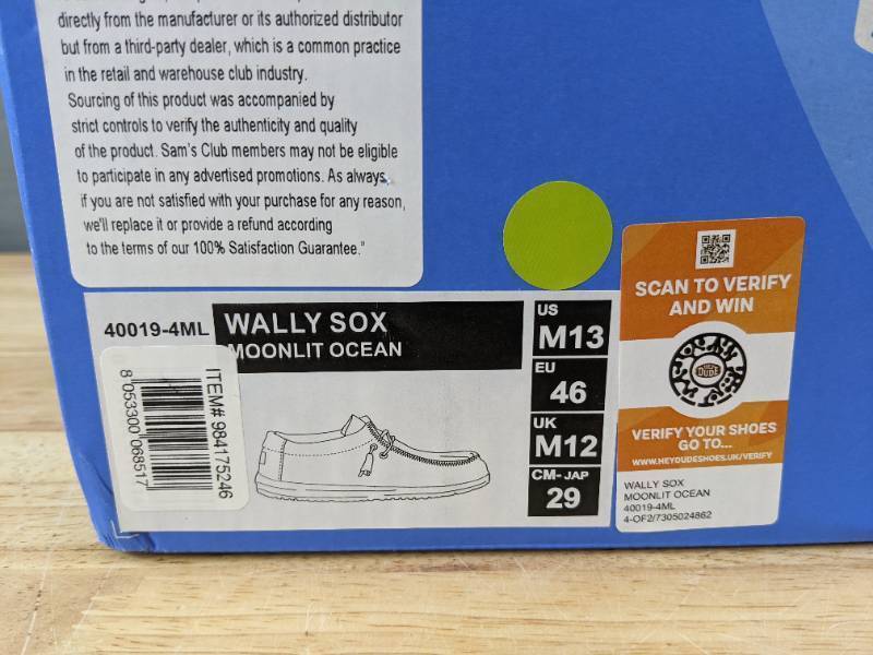 lot 40C image: Brand New Hey Dude Wally Sox Moonlit Ocean Shoes Mens 13 L