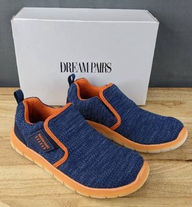 lot 49 image: Brand New Dream Pairs Luca Slip Ons Big Kids Size 4 Navy & Orange L