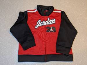 lot 409 image: #23 Jordan of the Chicago Bulls Long Sleeve Sweat Jacket Red Black White 24 Month P