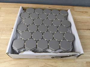 lot 57 image: New Ontario 2 Hexagon Taupe Matte Porcelain Mosaic Backsplash Tiles (11 Sheets) M