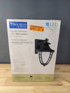 lot 101 image: New Progress Lighting Fairview Collection Black LED Wall Lantern with Etched Glass M